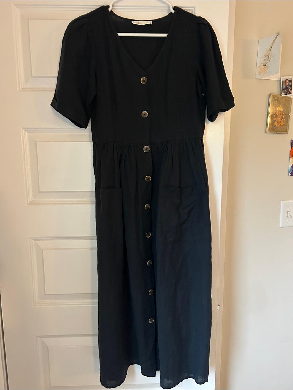 OAK + FORT Black Button-Front Maxi Dress